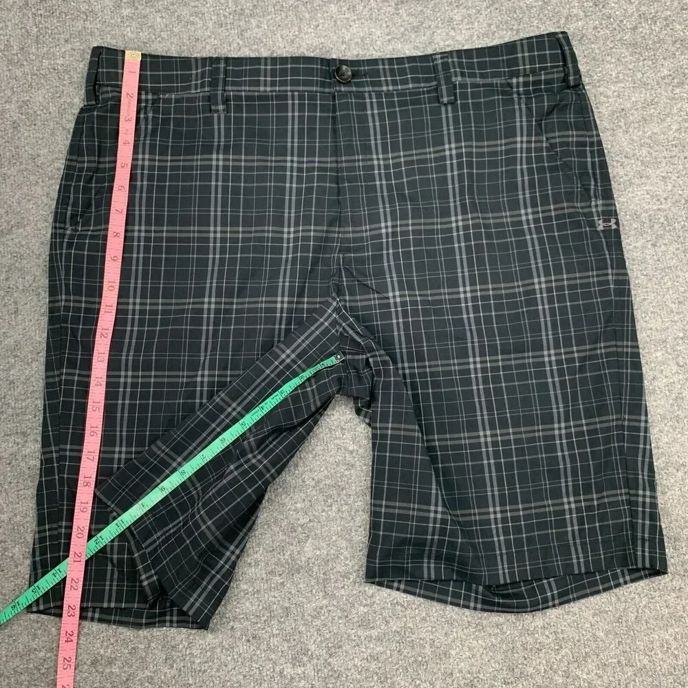 Under Armour Golf Short Mens 40 Black UA Matchplay Plaid Flat Front Performance
